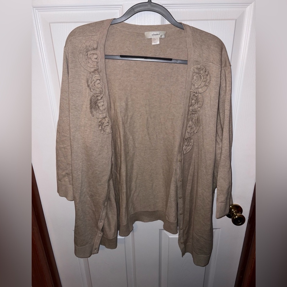 CJ Banks Tan Women's Cardigan with Floral Details